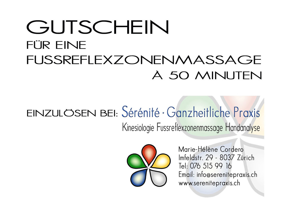 Fussreflexzonenmassage Gutschein Sérénité Praxis Zürich 50Min.
